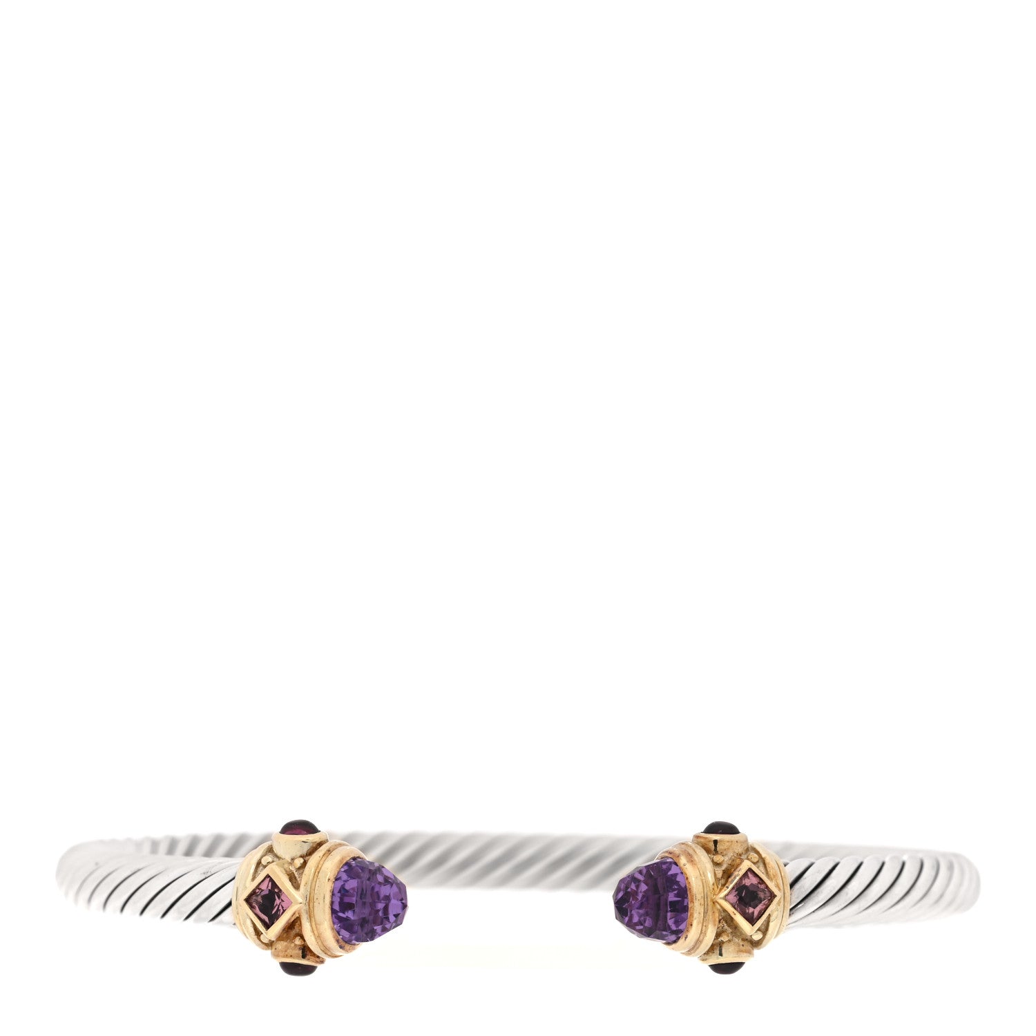 David Yurman Sterling Silver 14K Yellow Gold Amethyst Tourmaline Rhodolite 5mm Cable Renaissance Bracelet 1 of 3