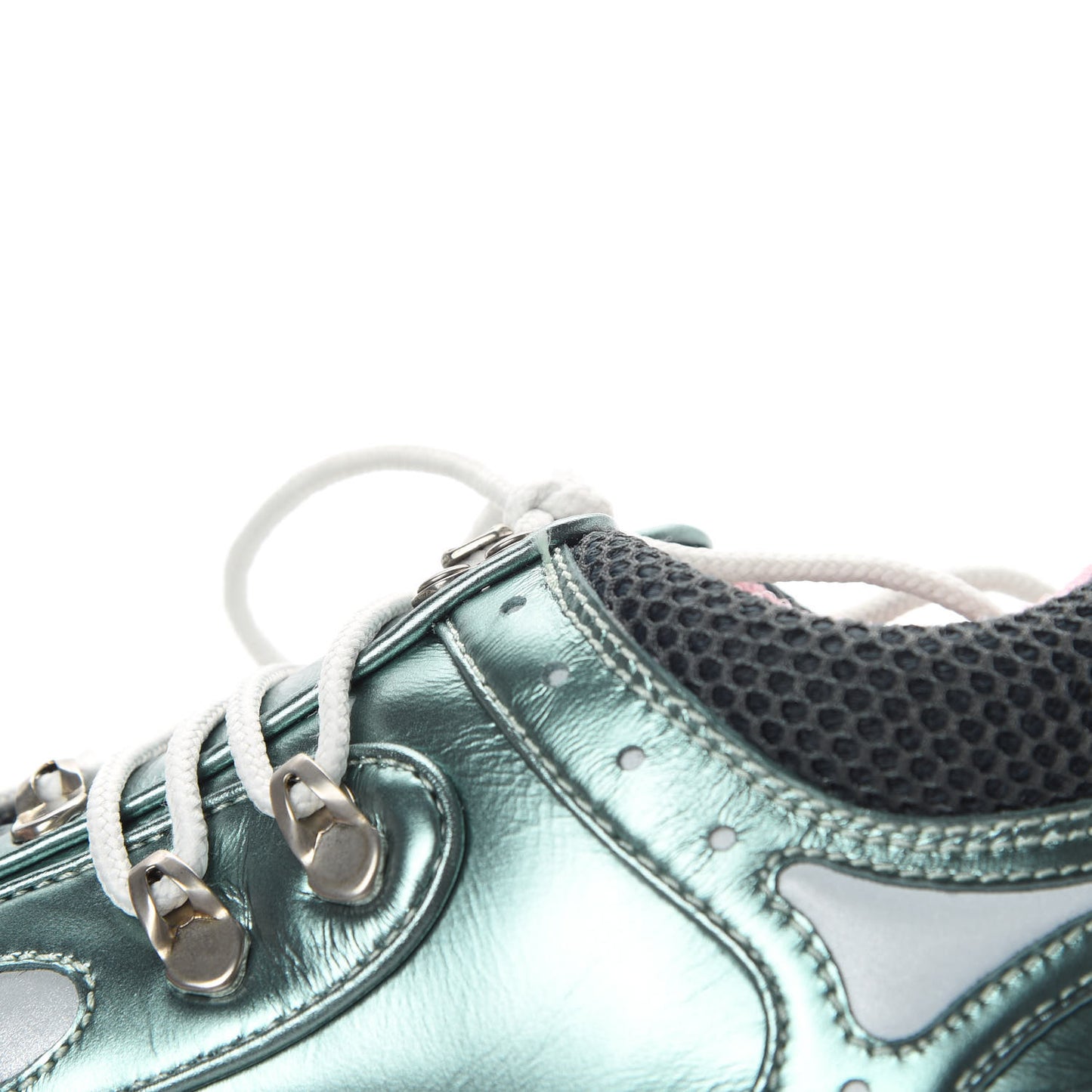 X SEGA Metallic Calfskin Removable Crystals Womens Flashtrek Sneakers 36 Lago Loess Silver