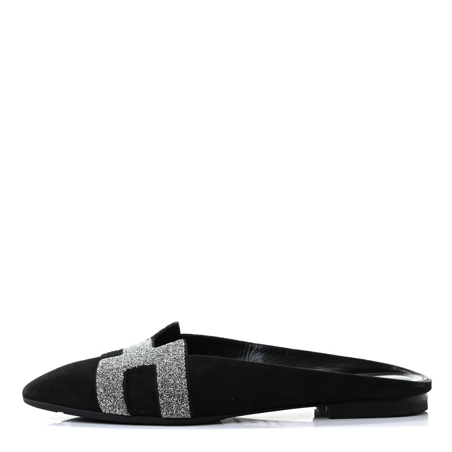 Suede Goatskin Crystal Roxane Mules 38 Gris Argente Black