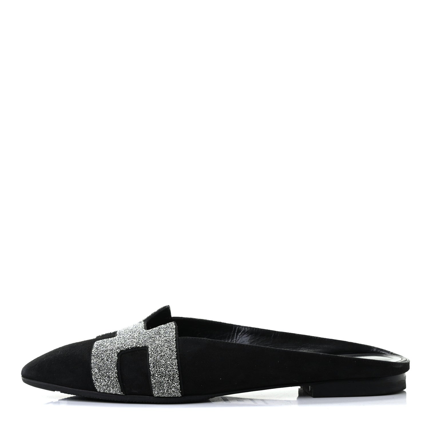 Hermes Suede Goatskin Crystal Roxane Mules 38 Gris Argente Black 1 of 8