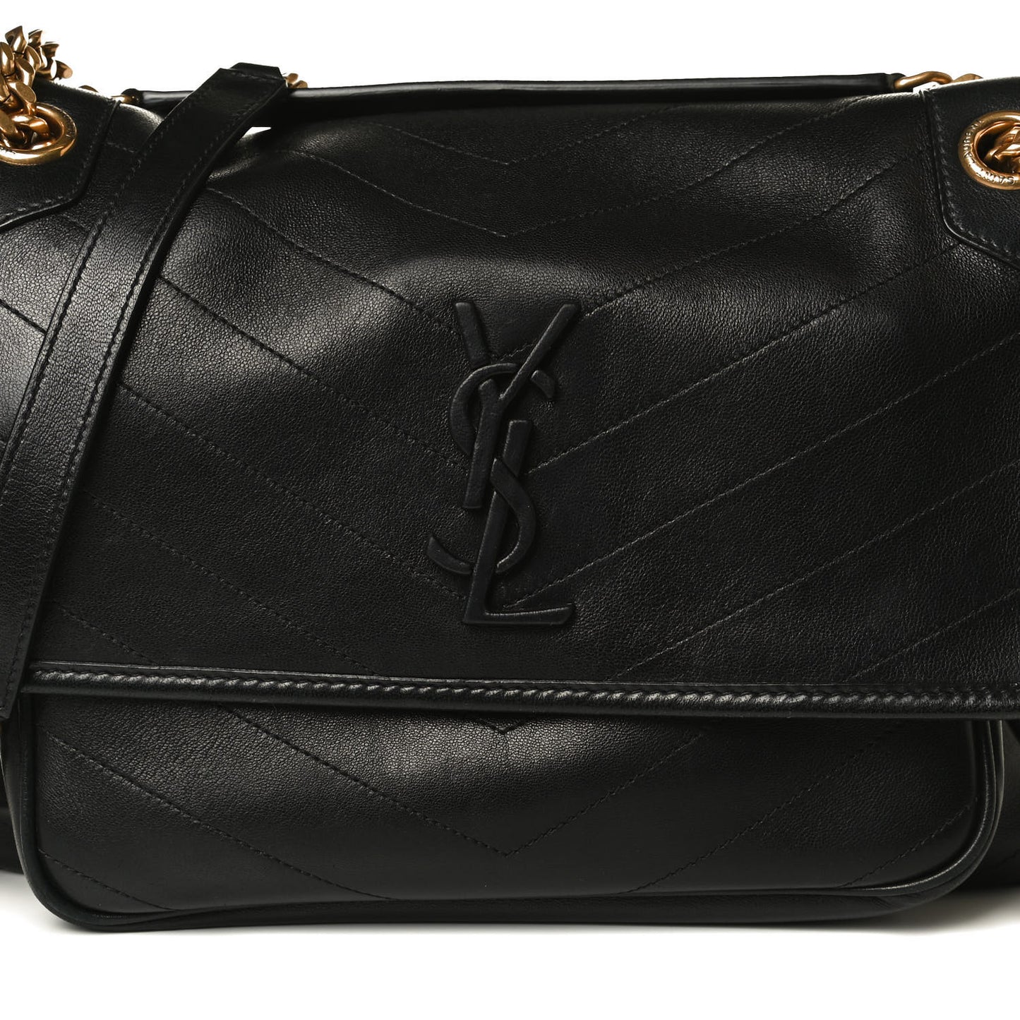 Lambskin Matelasse Monogram Medium Niki Chain Satchel Black