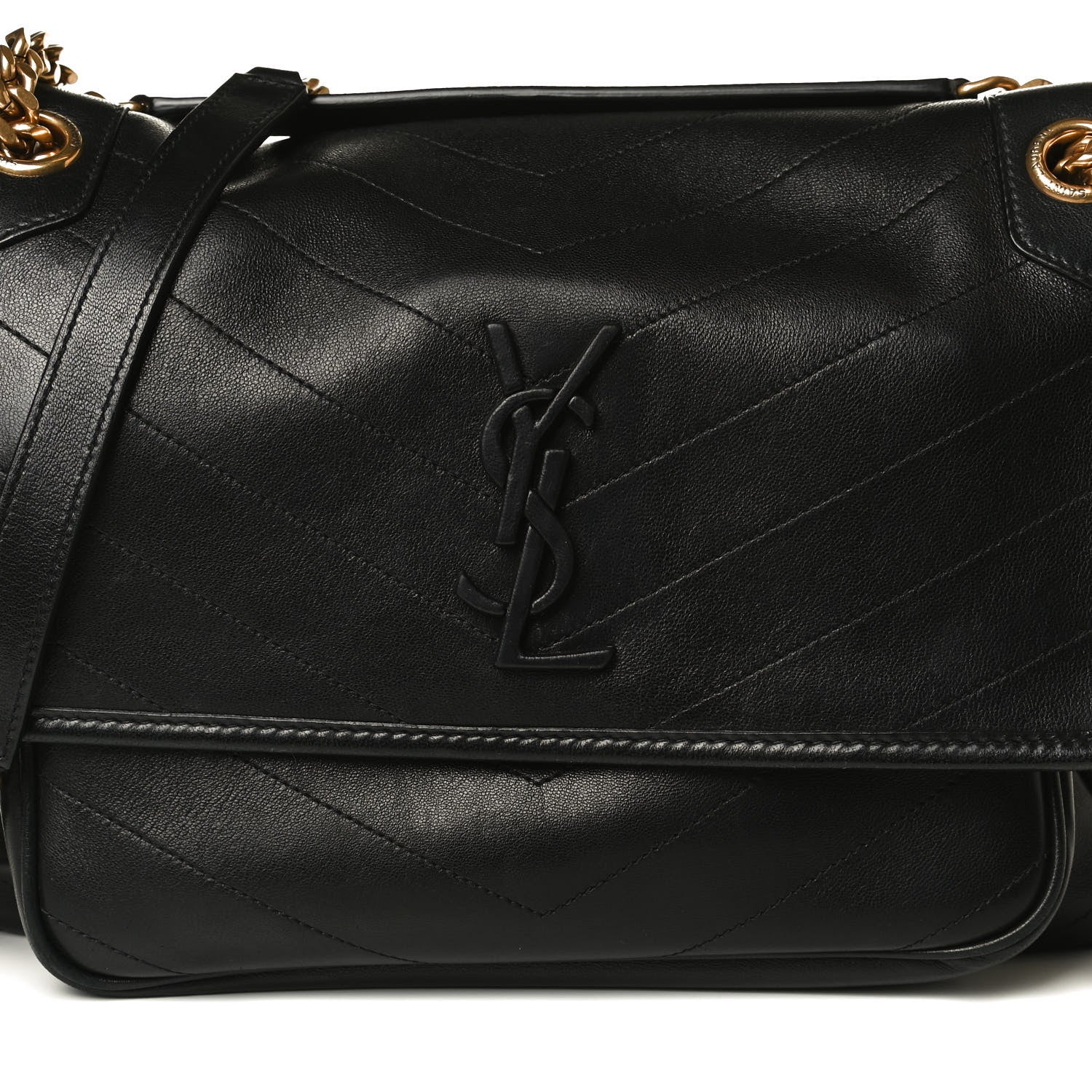 Saint Laurent Lambskin Matelasse Monogram Medium Niki Chain Satchel Black 14 of 33