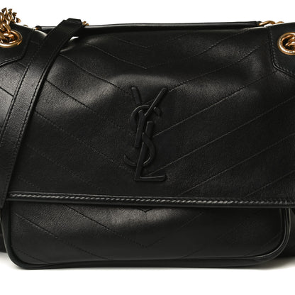 Saint Laurent Lambskin Matelasse Monogram Medium Niki Chain Satchel Black 14 of 33