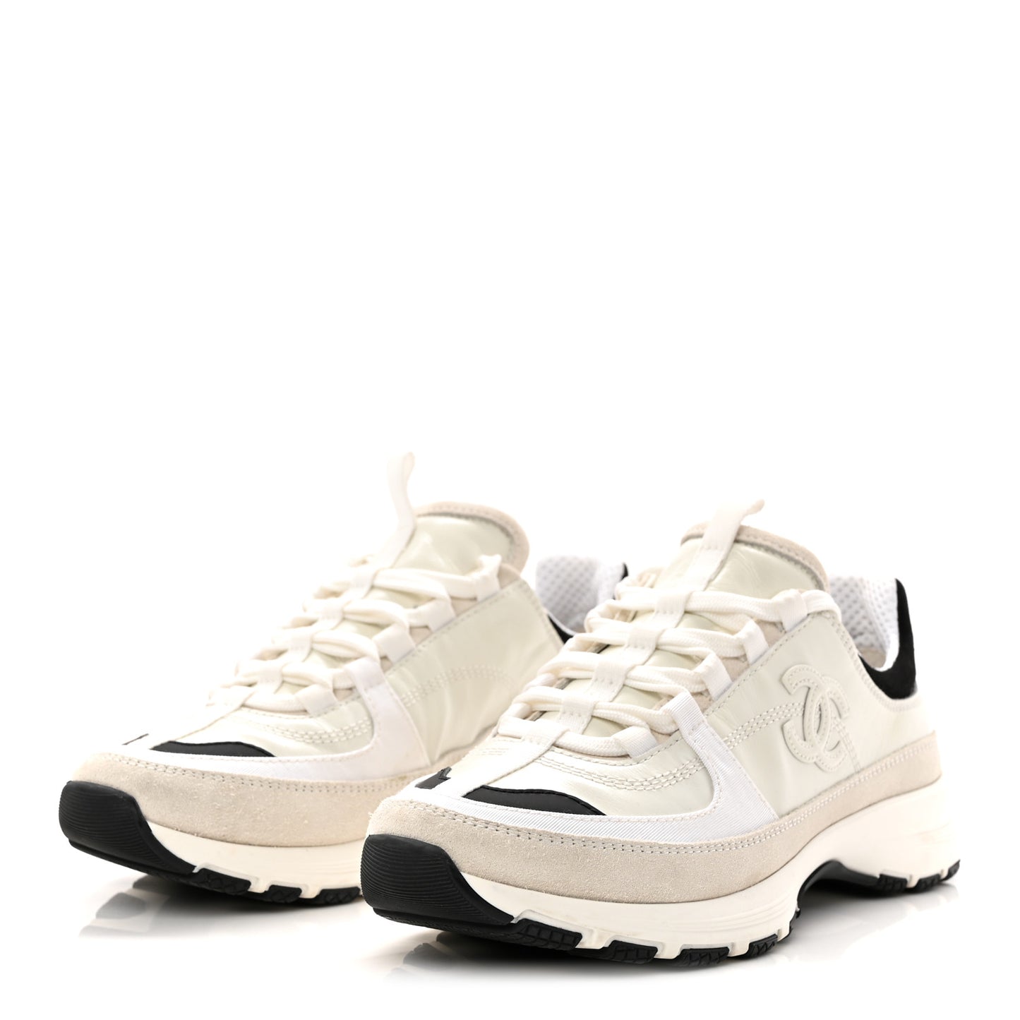 Suede Calfskin Womens CC Sneakers 36.5 White Black
