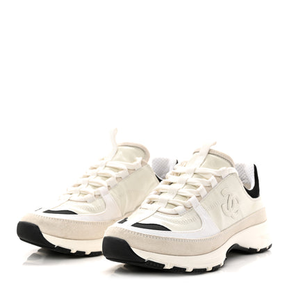 Chanel Suede Calfskin Womens CC Sneakers 36.5 White Black 4 of 10
