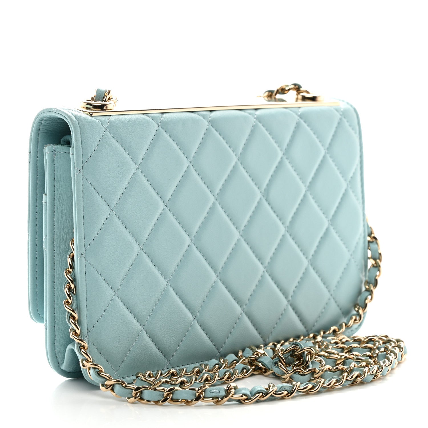 Chanel Lambskin Quilted Trendy CC Wallet On Chain WOC Light Blue 3 of 12