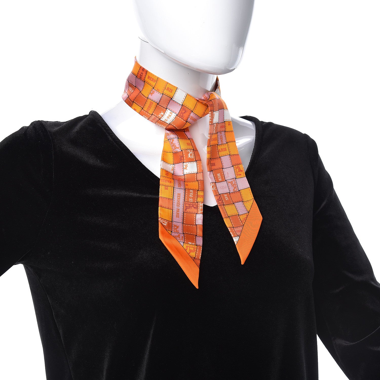 Hermes Silk Bolduc Au Carre Twilly Orange Blanc Vieux 2 of 4