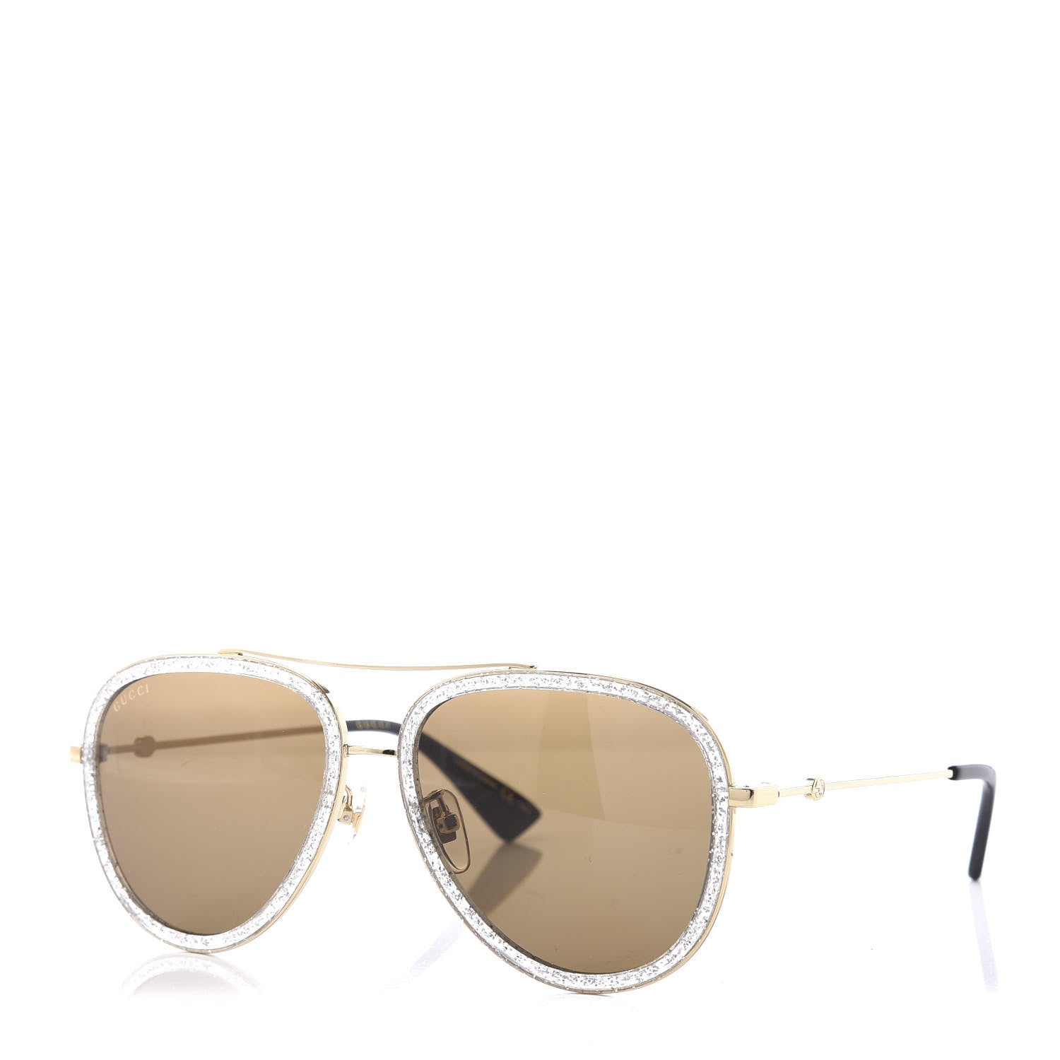 Gucci Glitter Aviator Sunglasses GG0062S Gold Brown 1 of 8