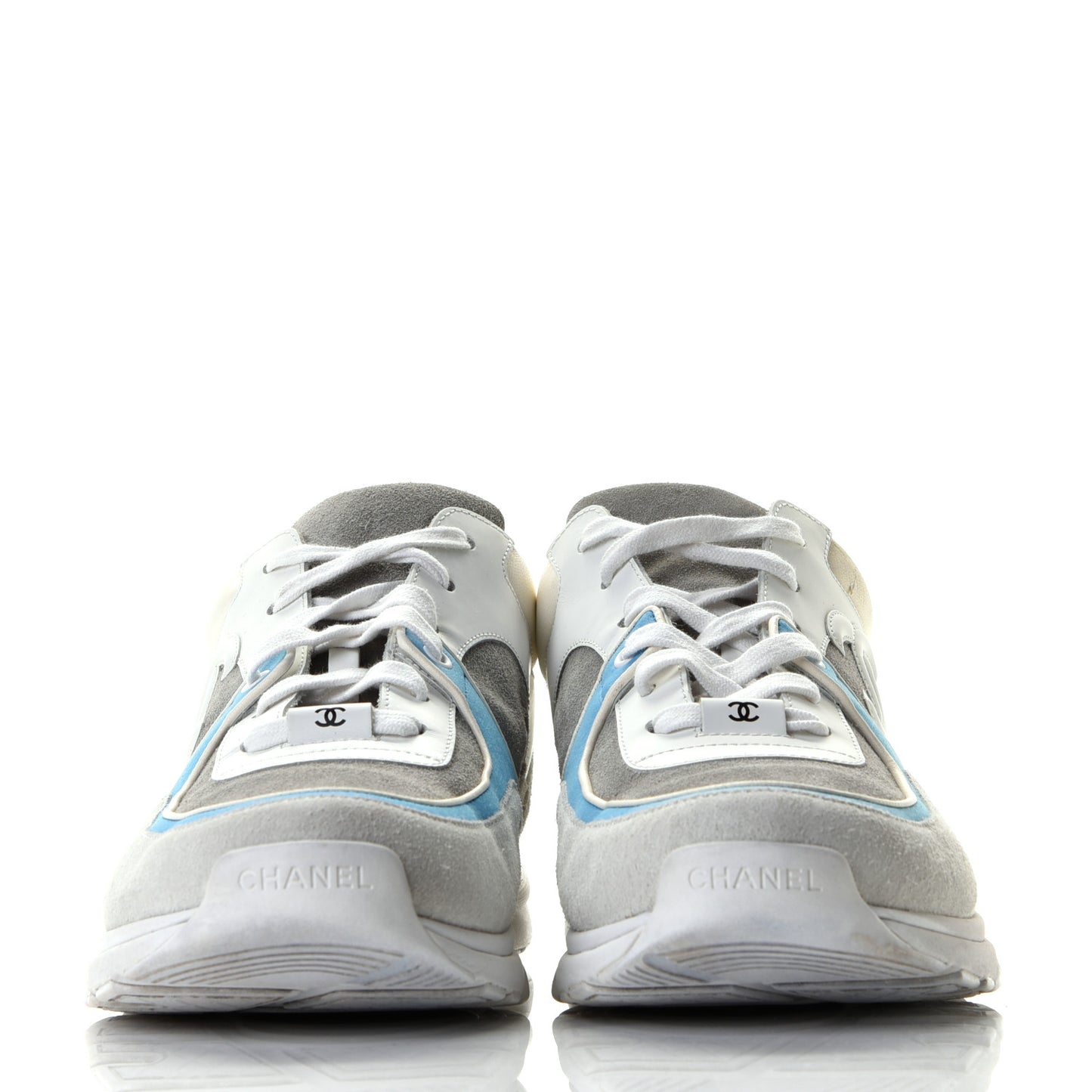 Suede Calfskin Mens CC Sneakers 45 White Grey Blue