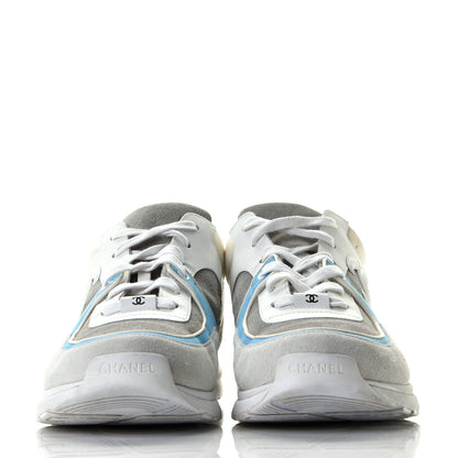 Chanel Suede Calfskin Mens CC Sneakers 45 White Grey Blue 2 of 9