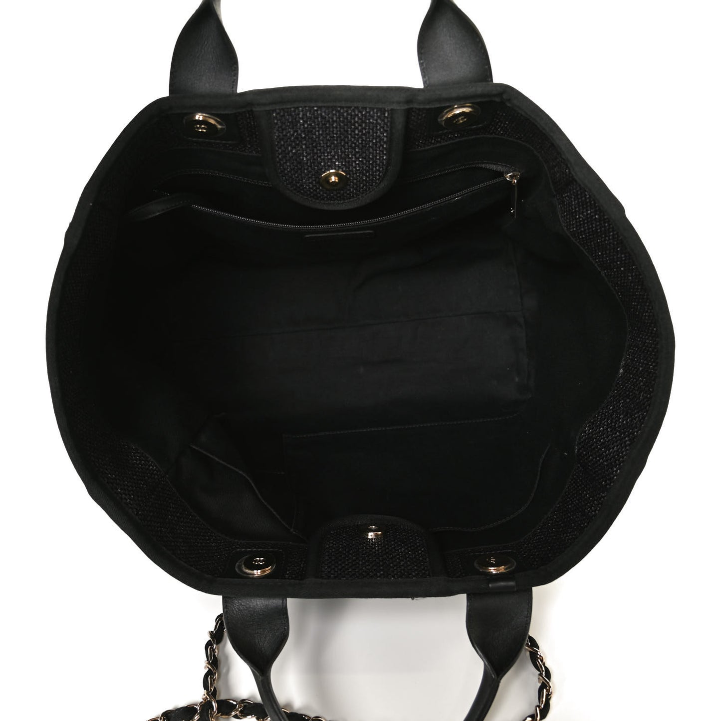 Woven Straw Raffia Medium Deauville Tote Black