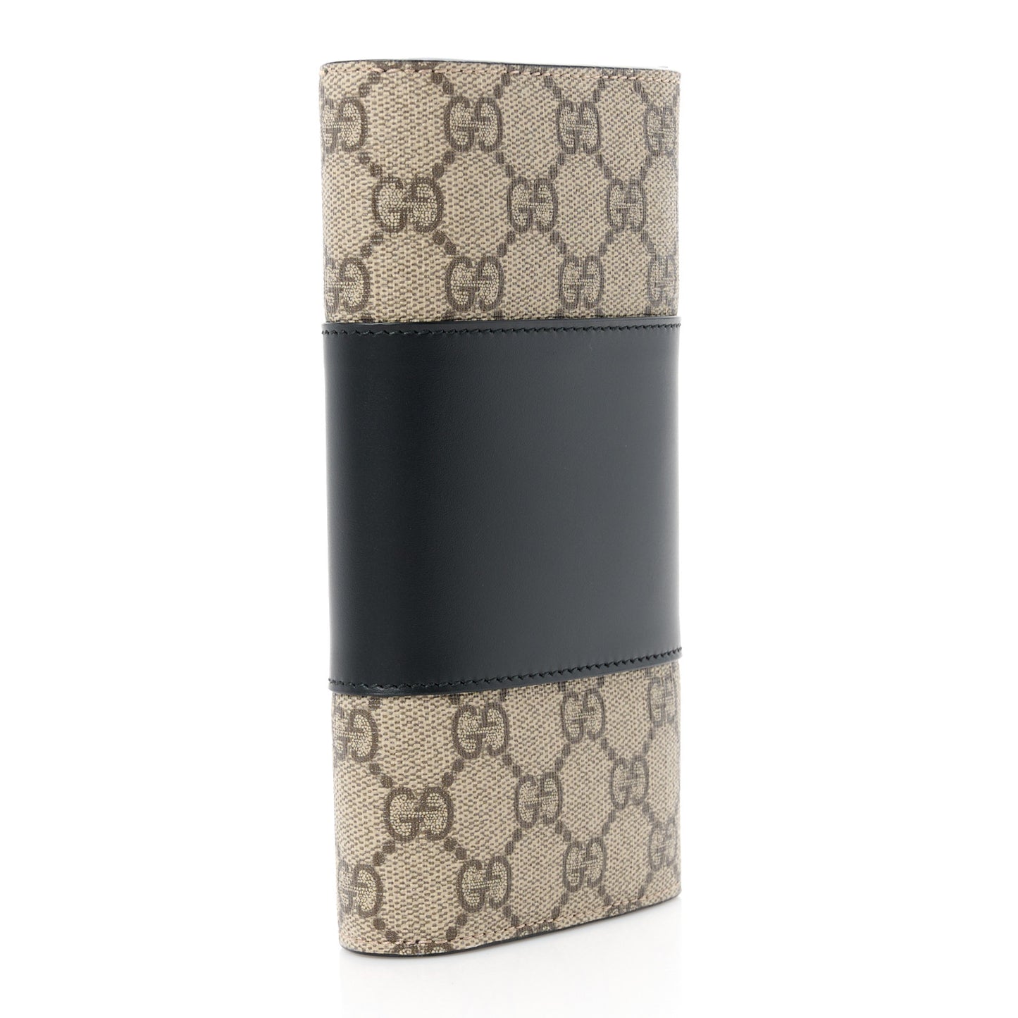 GG Supreme Monogram Selleria Calfskin Flap Wallet Beige Ebony Black