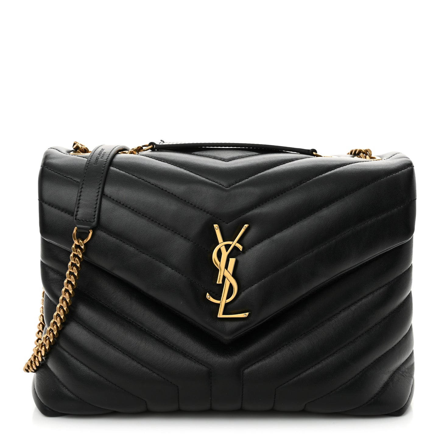 Calfskin Y Quilted Monogram Medium Loulou Chain Satchel Black