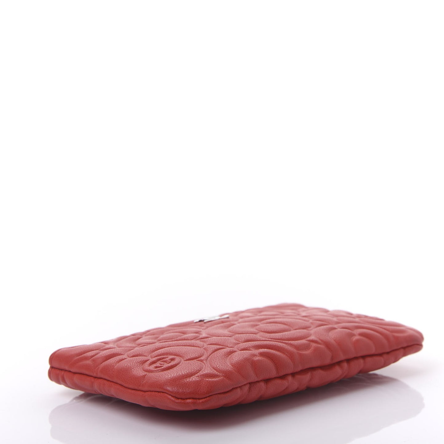Goatskin Camellia Embossed Cosmetic Pouch Red