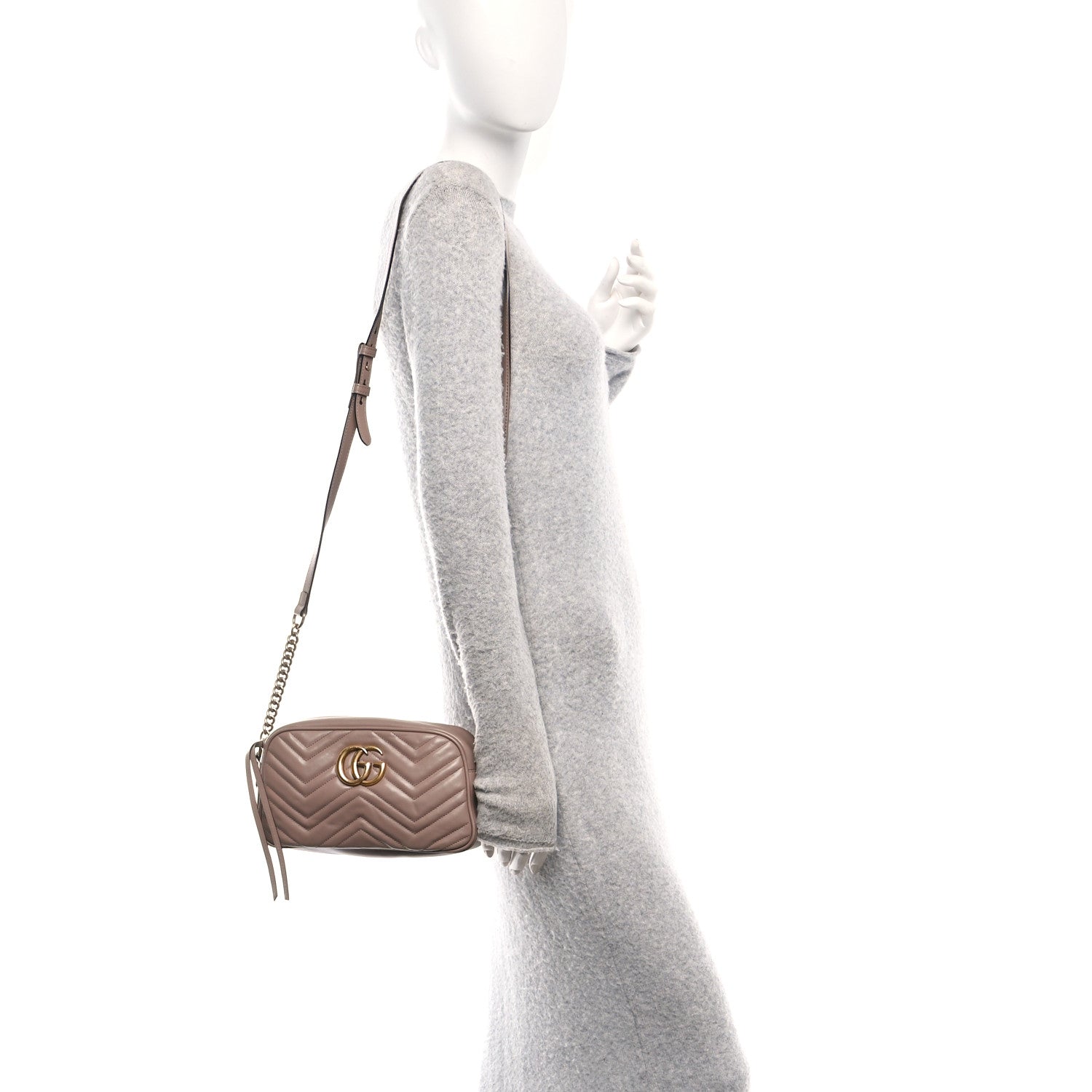 Gucci Calfskin Matelasse Small GG Marmont Chain Shoulder Bag Porcelain Rose 2 of 13