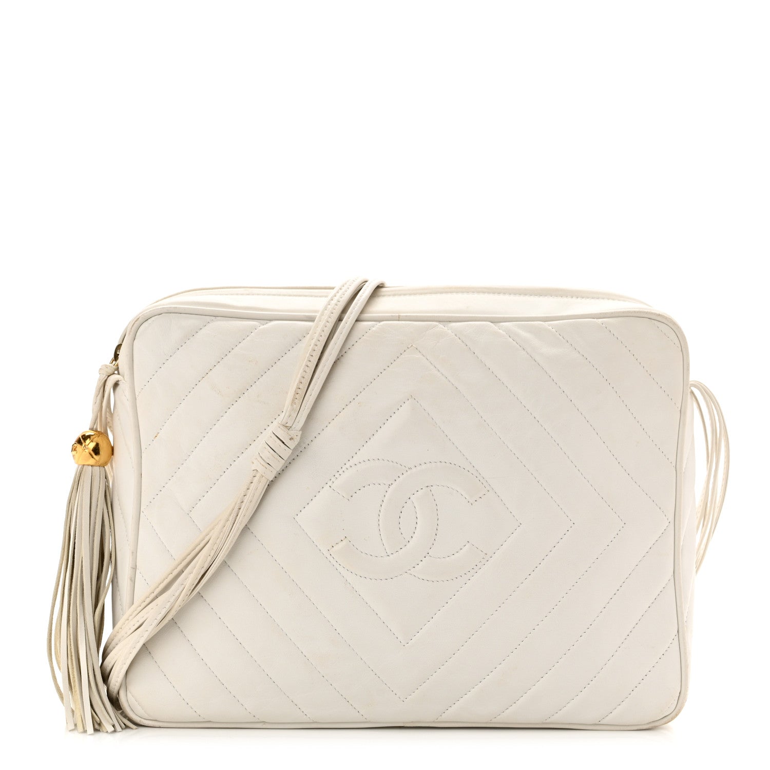 Chanel Lambskin Quilted CC Tassel Camera Case White 1 of 18