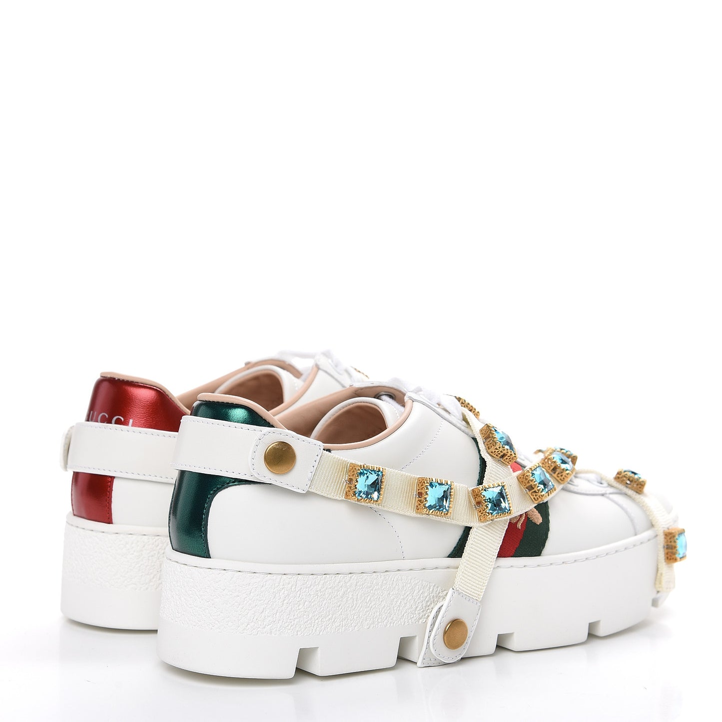 Calfskin Removable Crystals Bee Embroidered Womens Ace Platform Sneakers 37.5 White