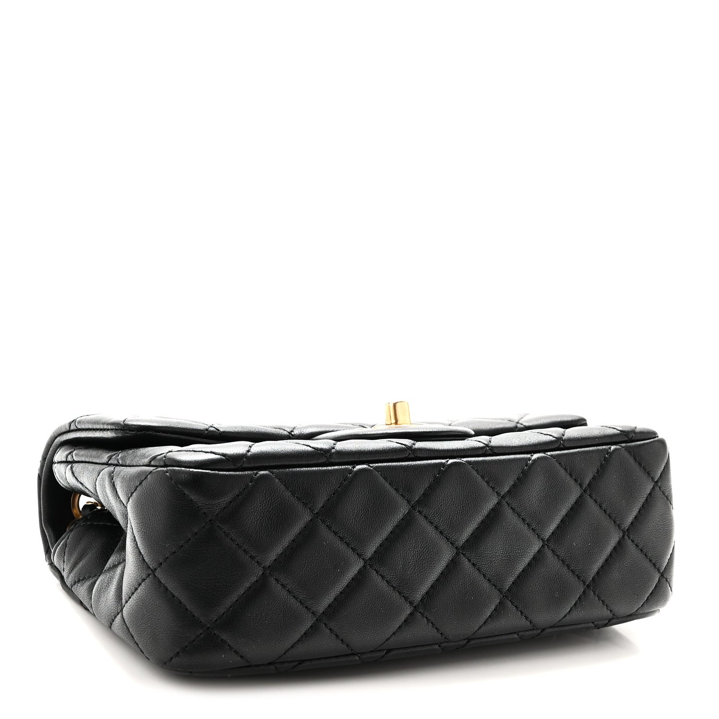 Lambskin Quilted Mini Rectangular Pearl Crush Flap Black