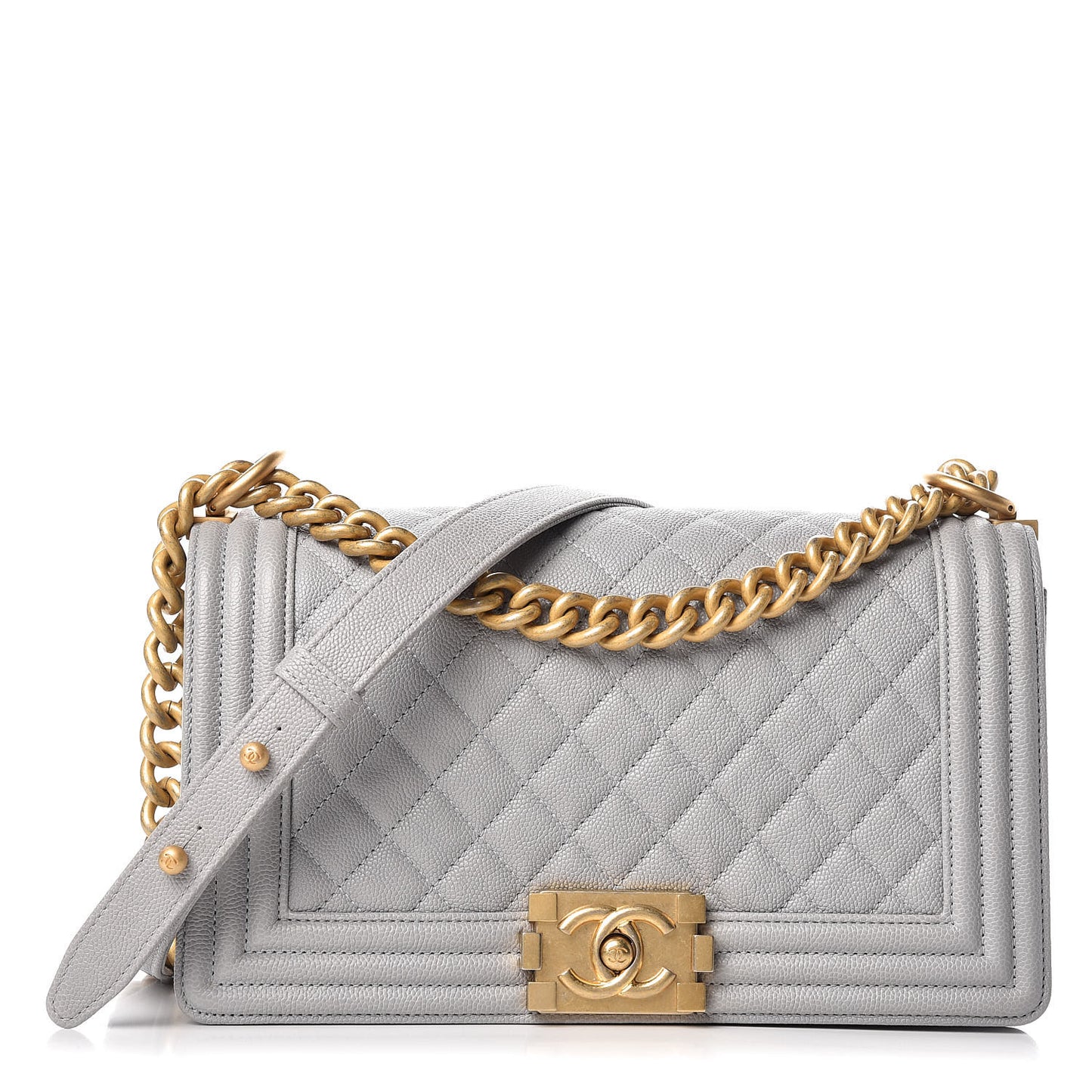 Caviar Quilted Medium Boy Flap Grey