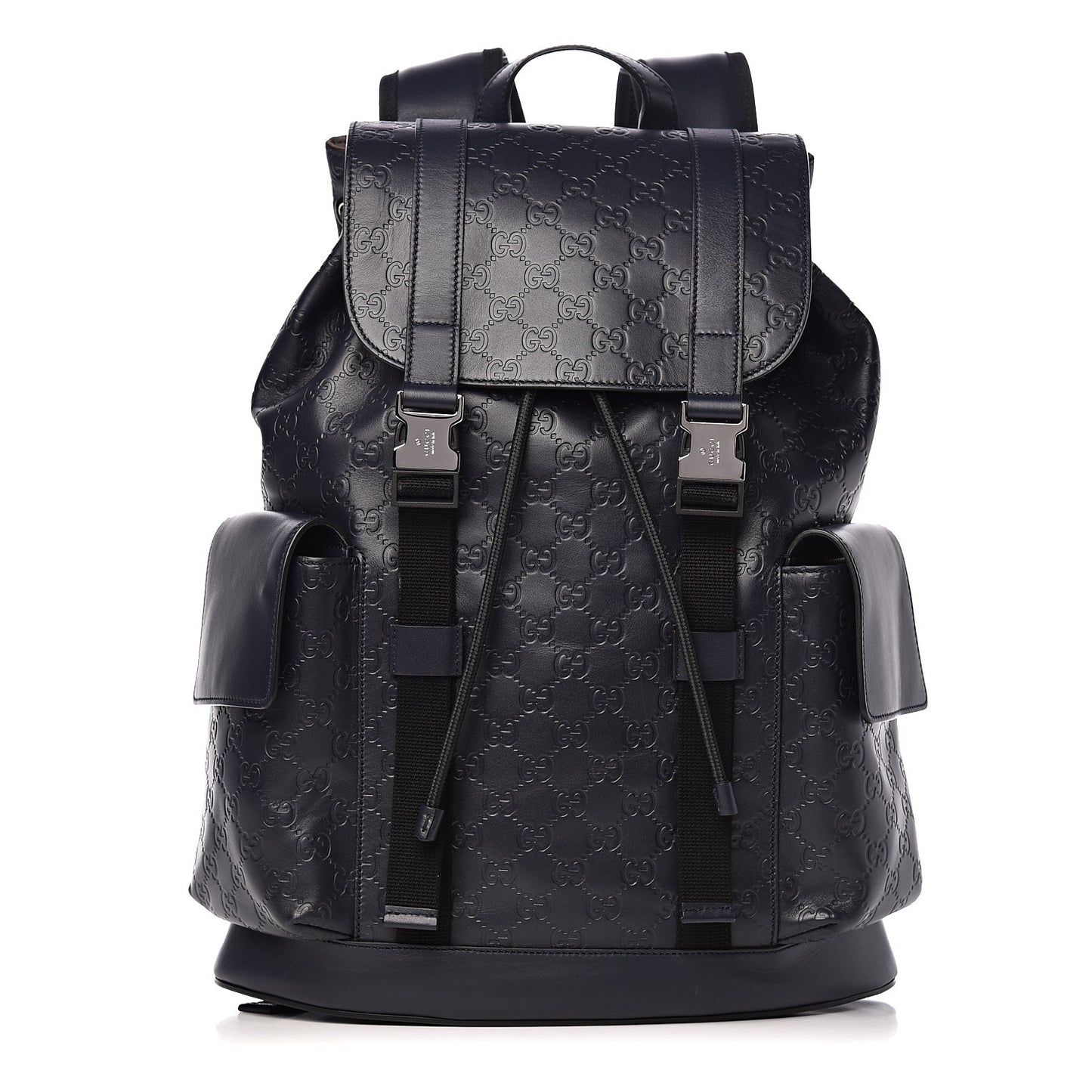Guccissima Signature Double Buckle Backpack Blue