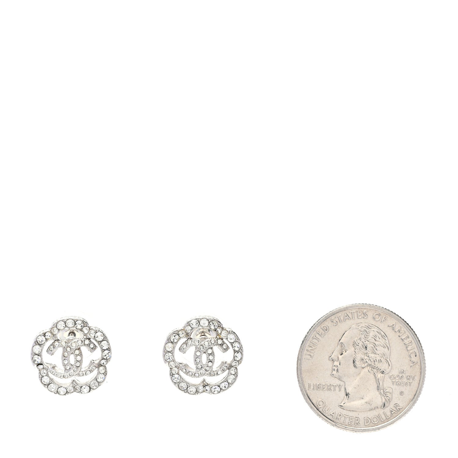 Chanel Crystal Coco Flapper Camellia CC Stud Earrings Silver 2 of 5