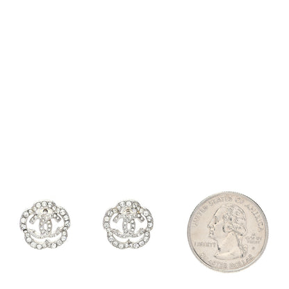 Chanel Crystal Coco Flapper Camellia CC Stud Earrings Silver 2 of 5
