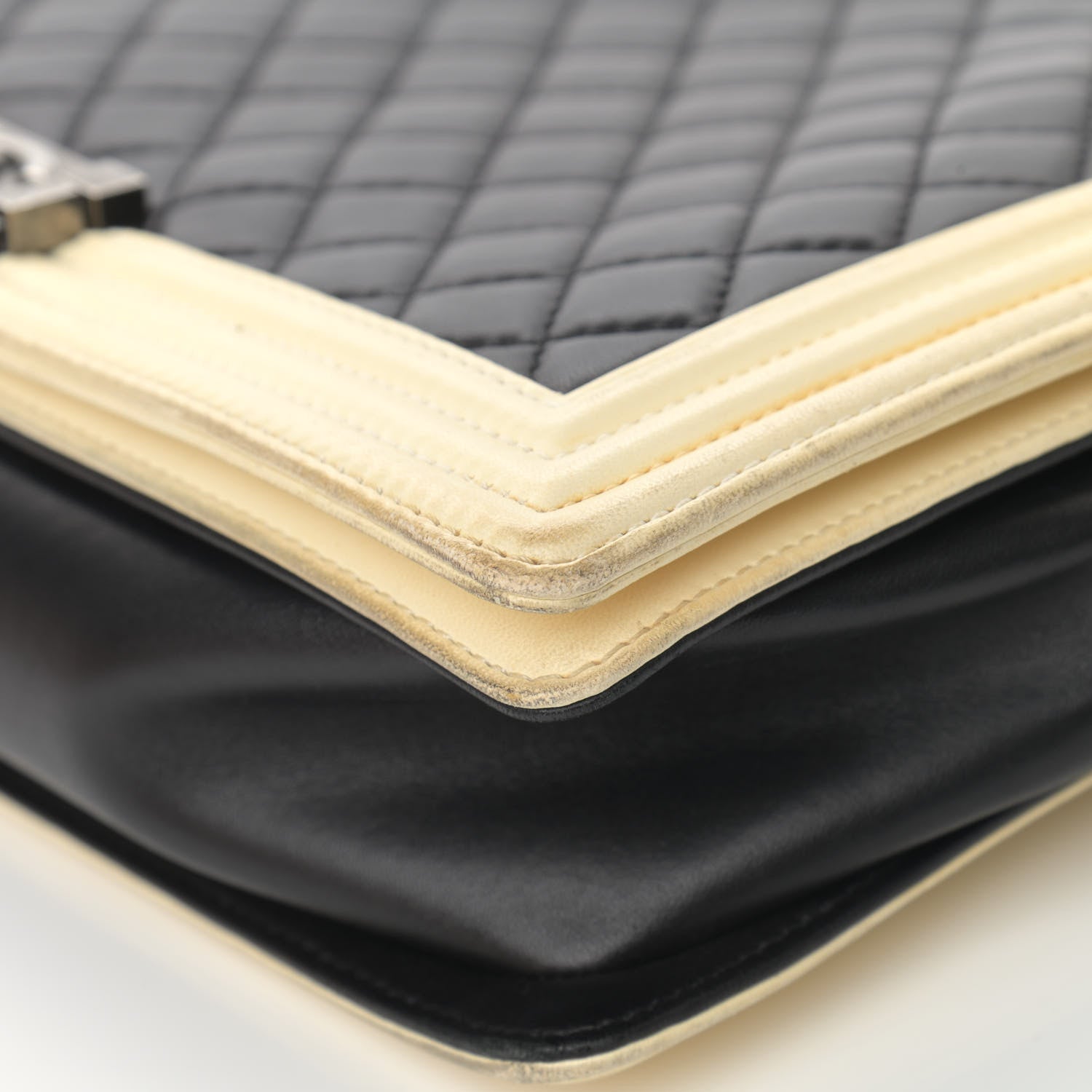 Chanel Lambskin Quilted Large Boy Flap Black White 10 of 20