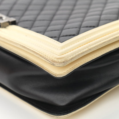 Chanel Lambskin Quilted Large Boy Flap Black White 10 of 20