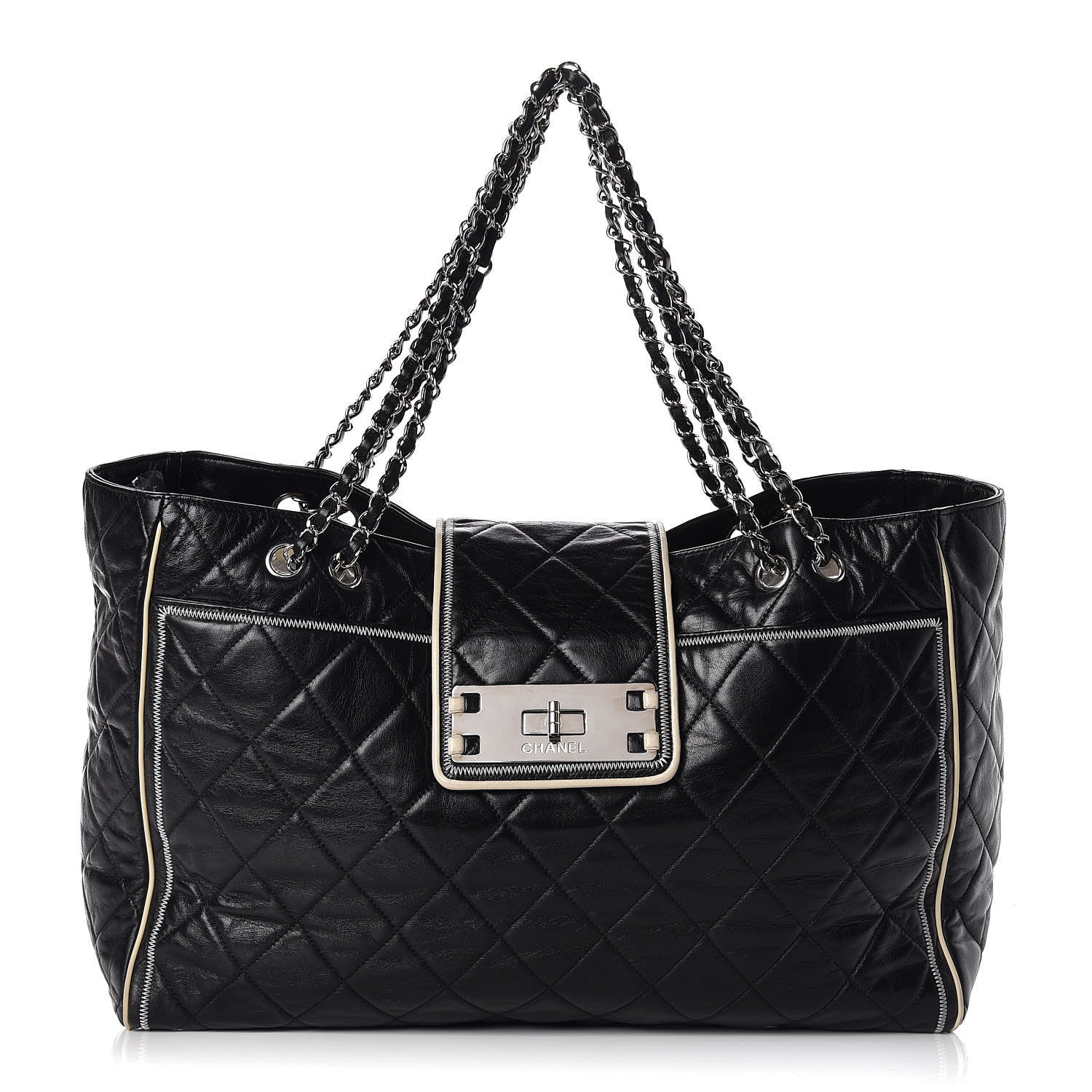 Chanel Lambskin Quilted Large East West Tote Black 1 of 10