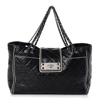 Chanel Lambskin Quilted Large East West Tote Black 1 of 10