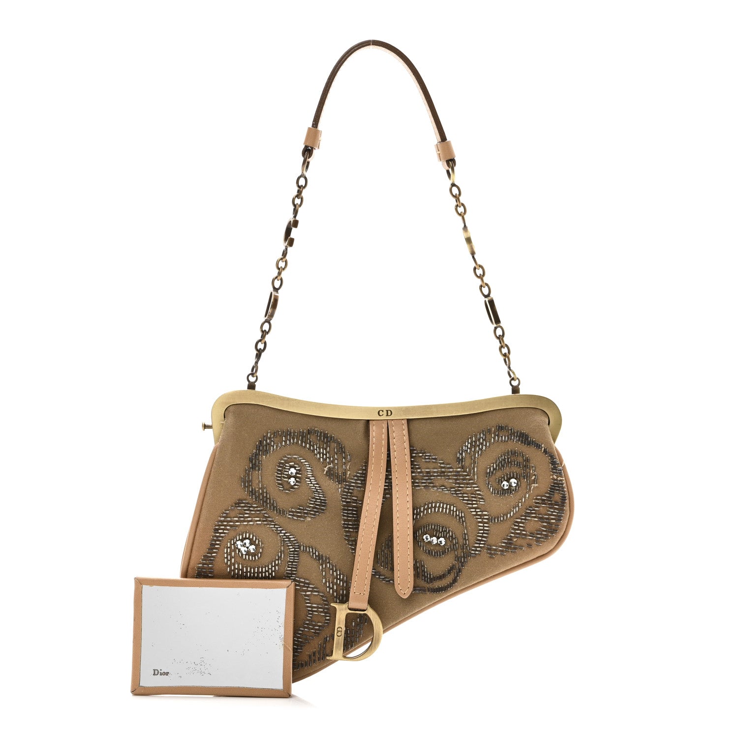 Christian Dior Canvas Calfskin Beaded Embroidered Mini Frame Saddle  Beige 3 of 10