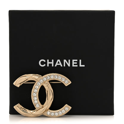 Chanel Textured Metal Crystal CC Brooch Light Gold 6 of 8