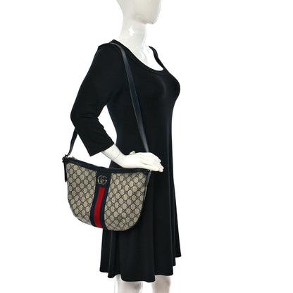 Gucci GG Supreme Monogram Textured Dollar Calfskin Web Small Ophidia Half Moon Hobo Beige Blue 2 of 11