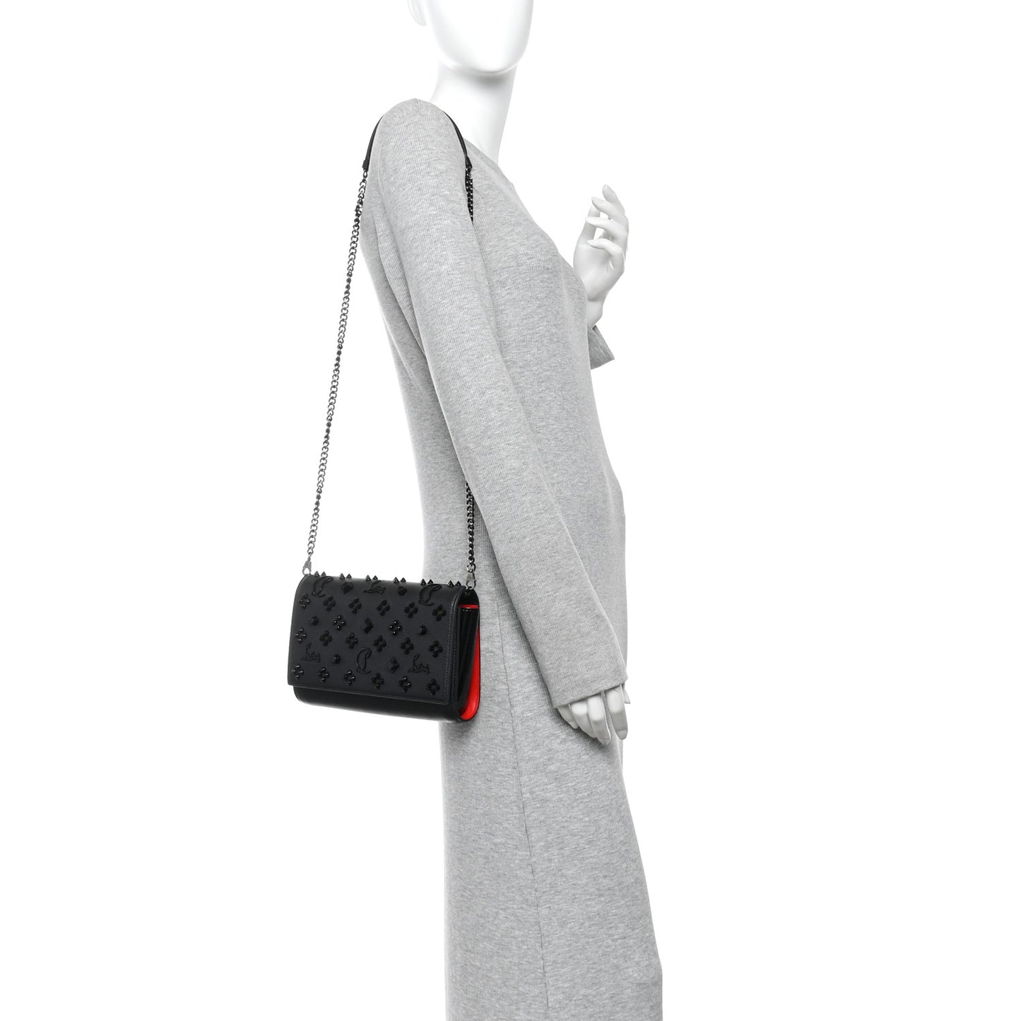 Calfskin Spikes Loubinthesky Paloma Clutch Black
