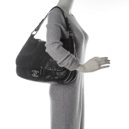 Chanel Glazed Calfskin Stitched XL On The Road Flap Black 2 of 7