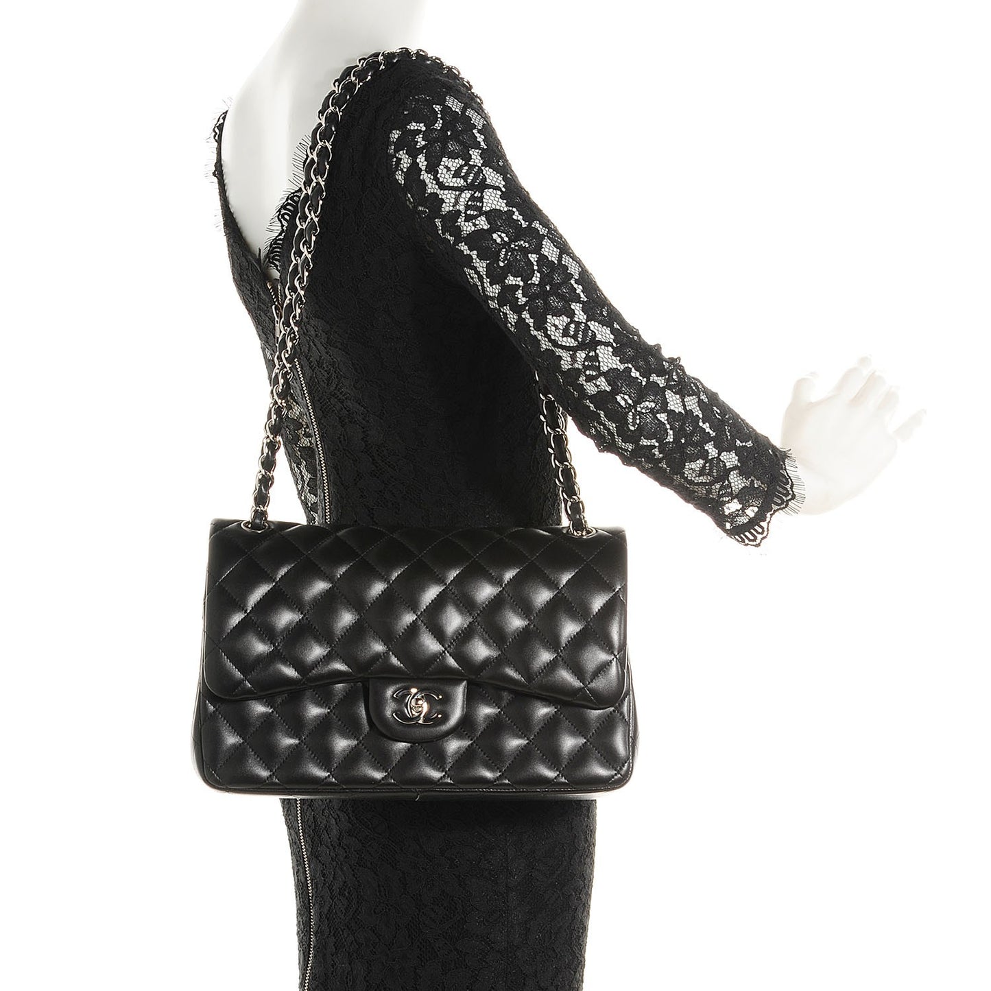 Lambskin Quilted Jumbo Double Flap Black