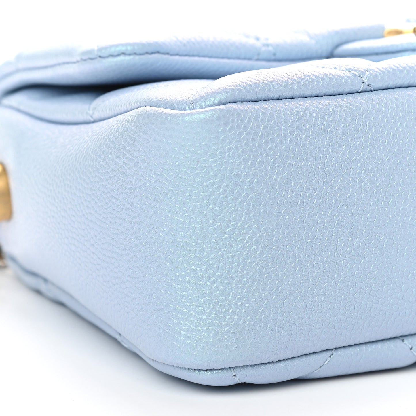 Iridescent Caviar Quilted Mini My Perfect Flap Light Blue