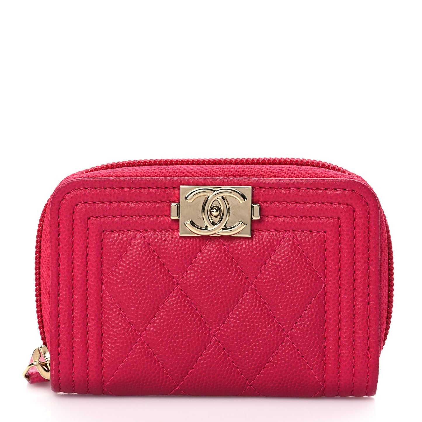 Caviar Quilted Boy Zip Around Coin Purse Wallet Dark Pink