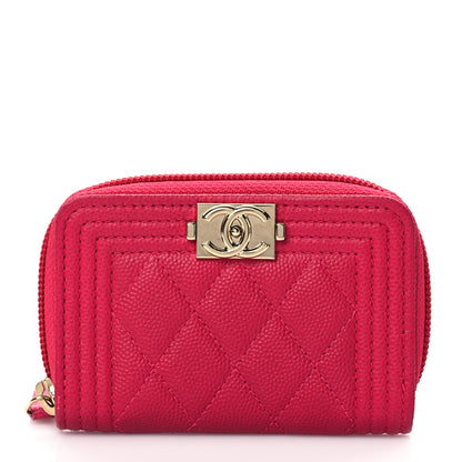 Chanel Caviar Quilted Boy Zip Around Coin Purse Wallet Dark Pink 1 of 9