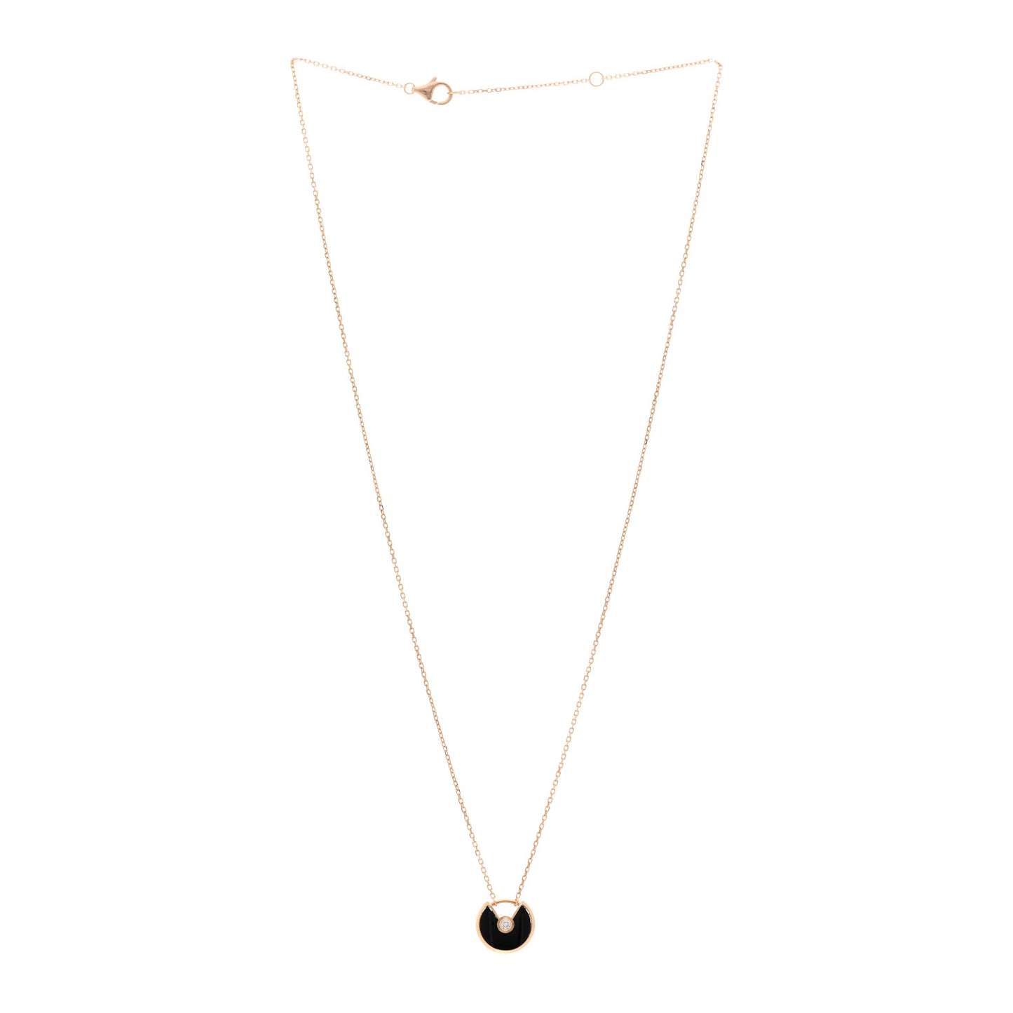 18K Pink Gold Diamond Black Onyx XS Amulette de Cartier Pendant Necklace