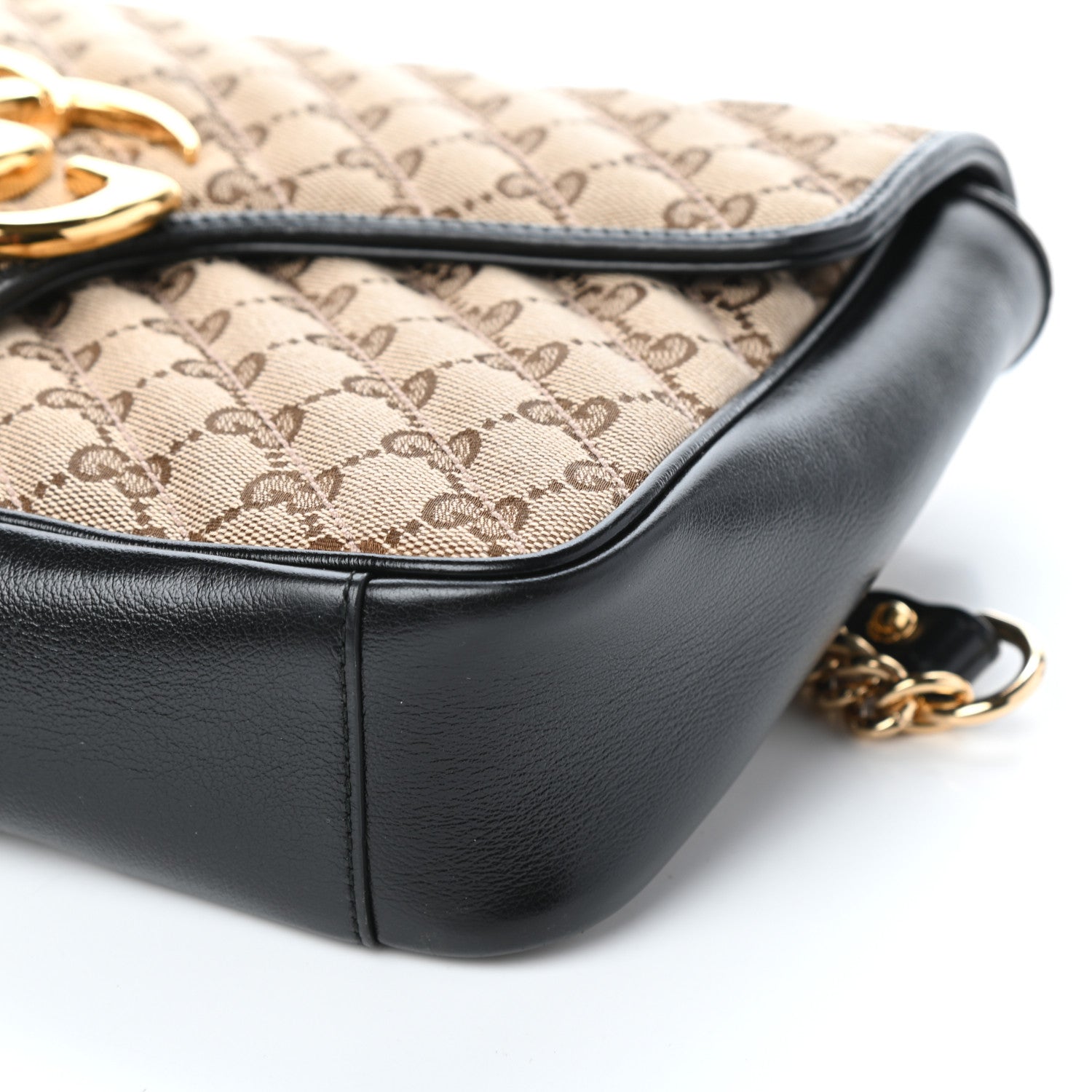 Gucci Monogram Azalea Calfskin Matelasse Diagonal Medium GG Marmont Shoulder Bag Beige Ebony Black 8 of 8