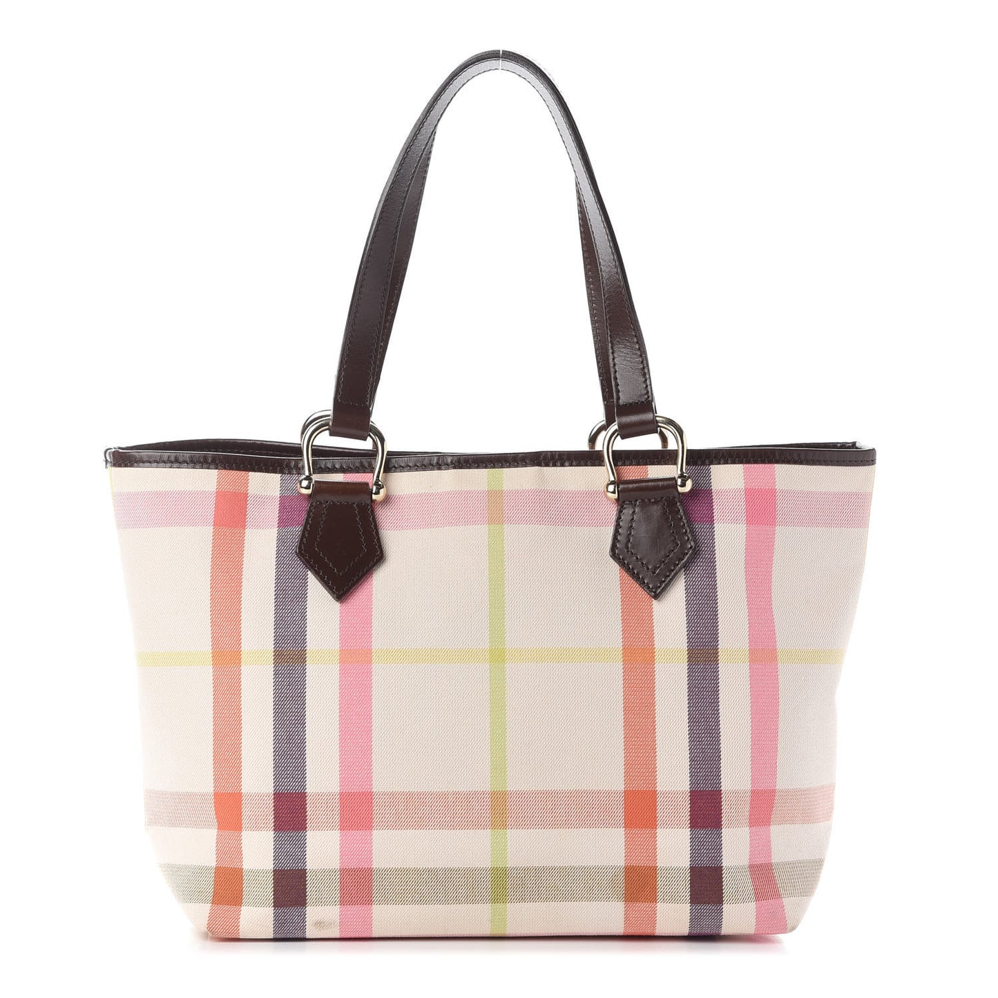 Check Tote White Brown Pink