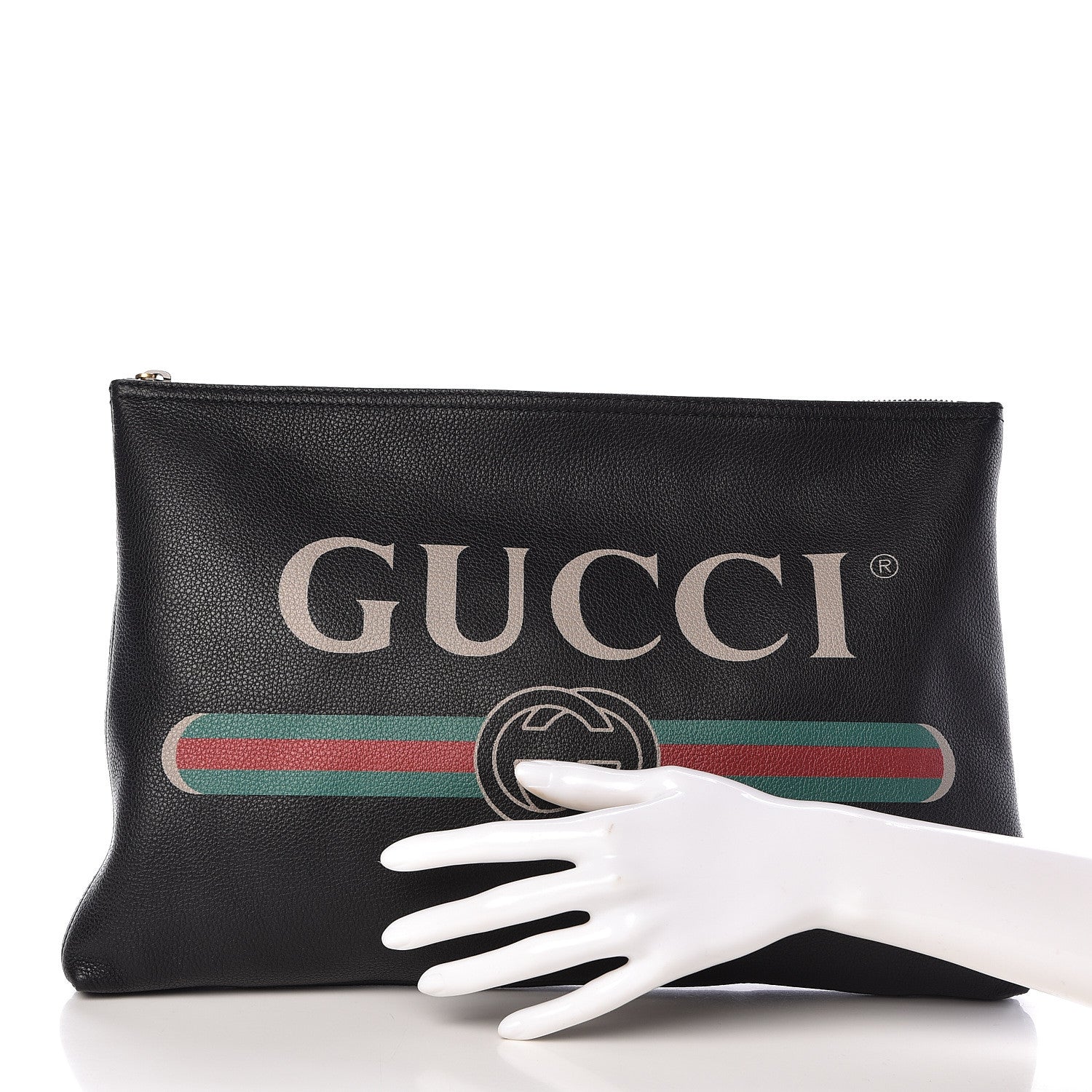 Gucci Pebbled Calfskin Large Logo Portfolio Clutch Black 2 of 7