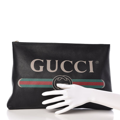 Gucci Pebbled Calfskin Large Logo Portfolio Clutch Black 2 of 7