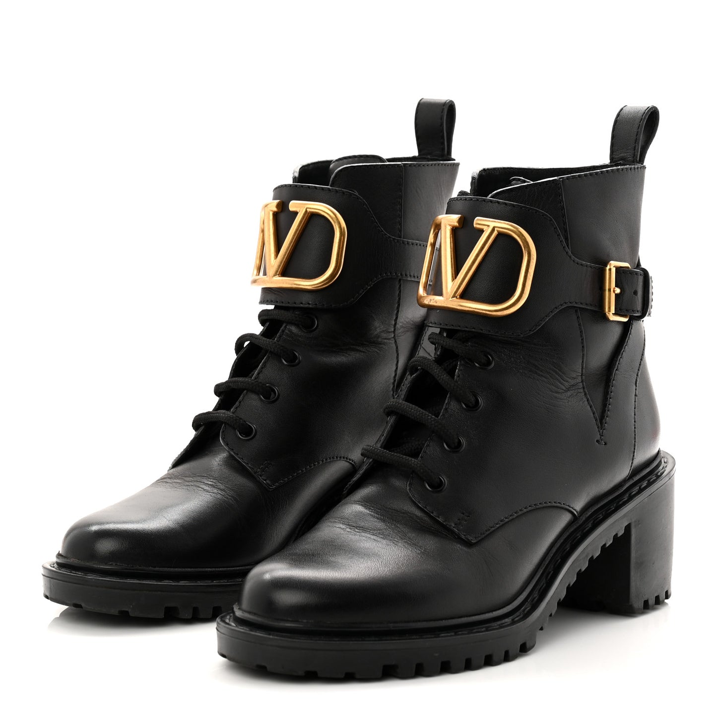 Calfskin Womens VLOGO 70mm Combat Boots 37.5 Black