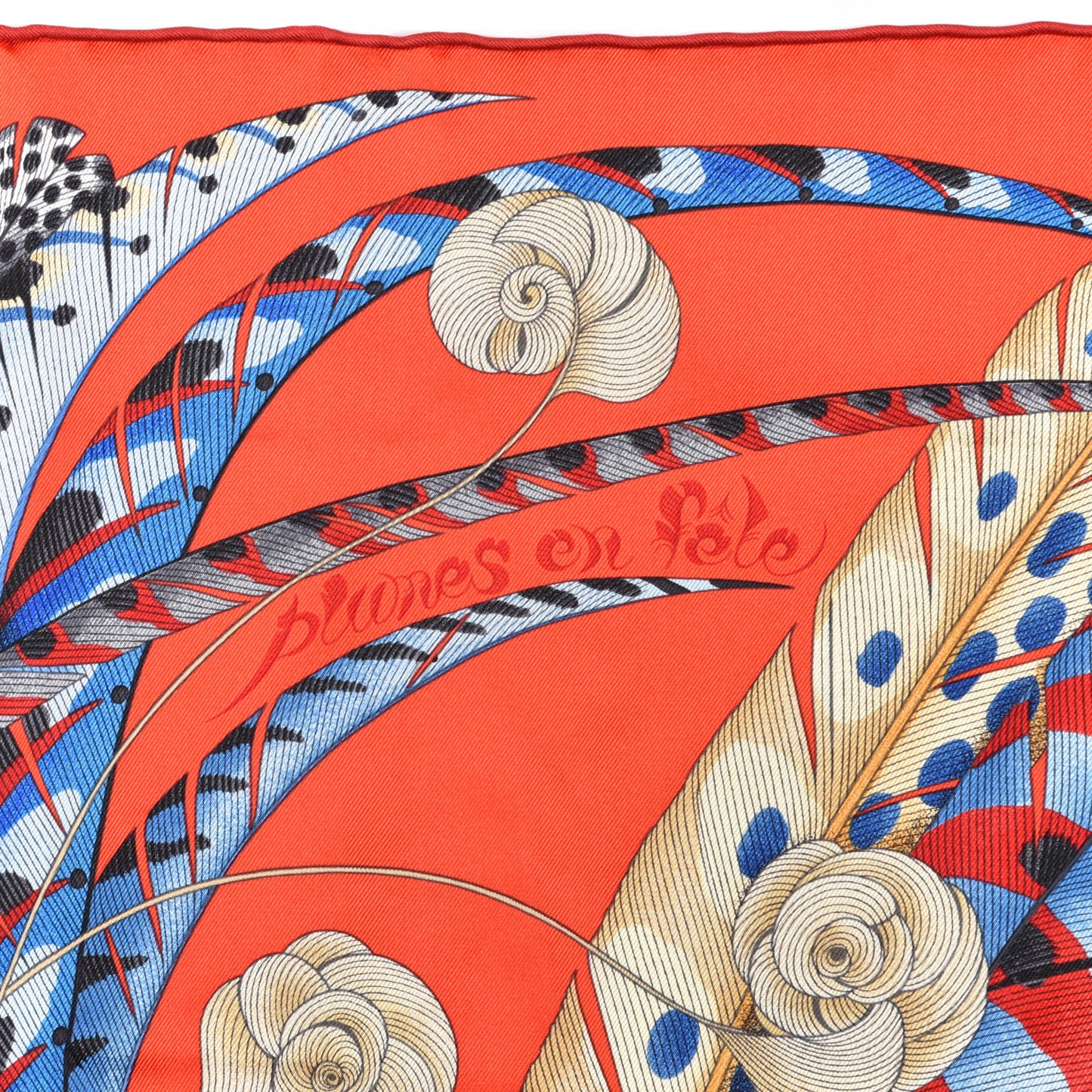 Silk Plumes En Fete Scarf 90 Rouge Bleu Beige