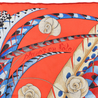 Hermes Silk Plumes En Fete Scarf 90 Rouge Bleu Beige 2 of 5
