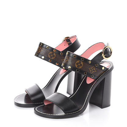 Louis Vuitton Calfskin Monogram Passenger Heeled Sandals 39 Black Rose 3 of 7