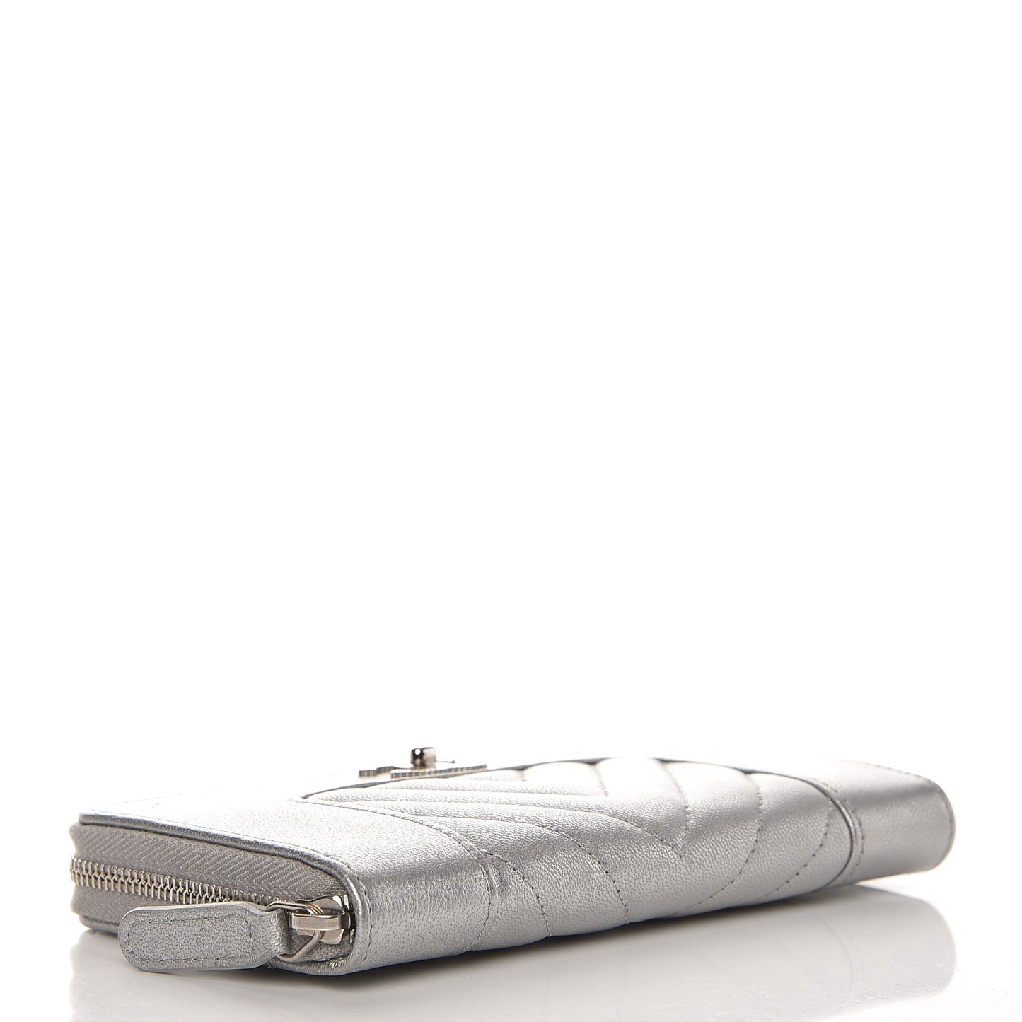 Metallic Sheepskin Chevron Quilted Medium Mademoiselle Vintage Zip Around Wallet Silver