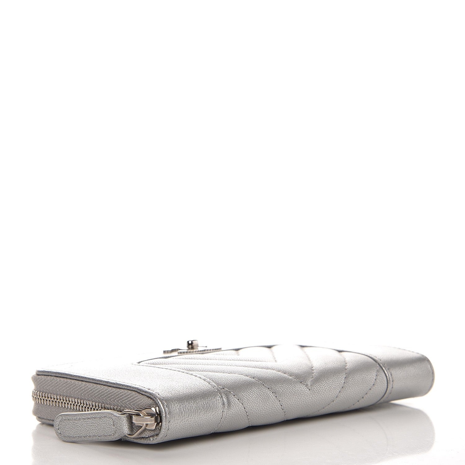 Chanel Metallic Sheepskin Chevron Quilted Medium Mademoiselle Vintage Zip Around Wallet Silver 4 of 9